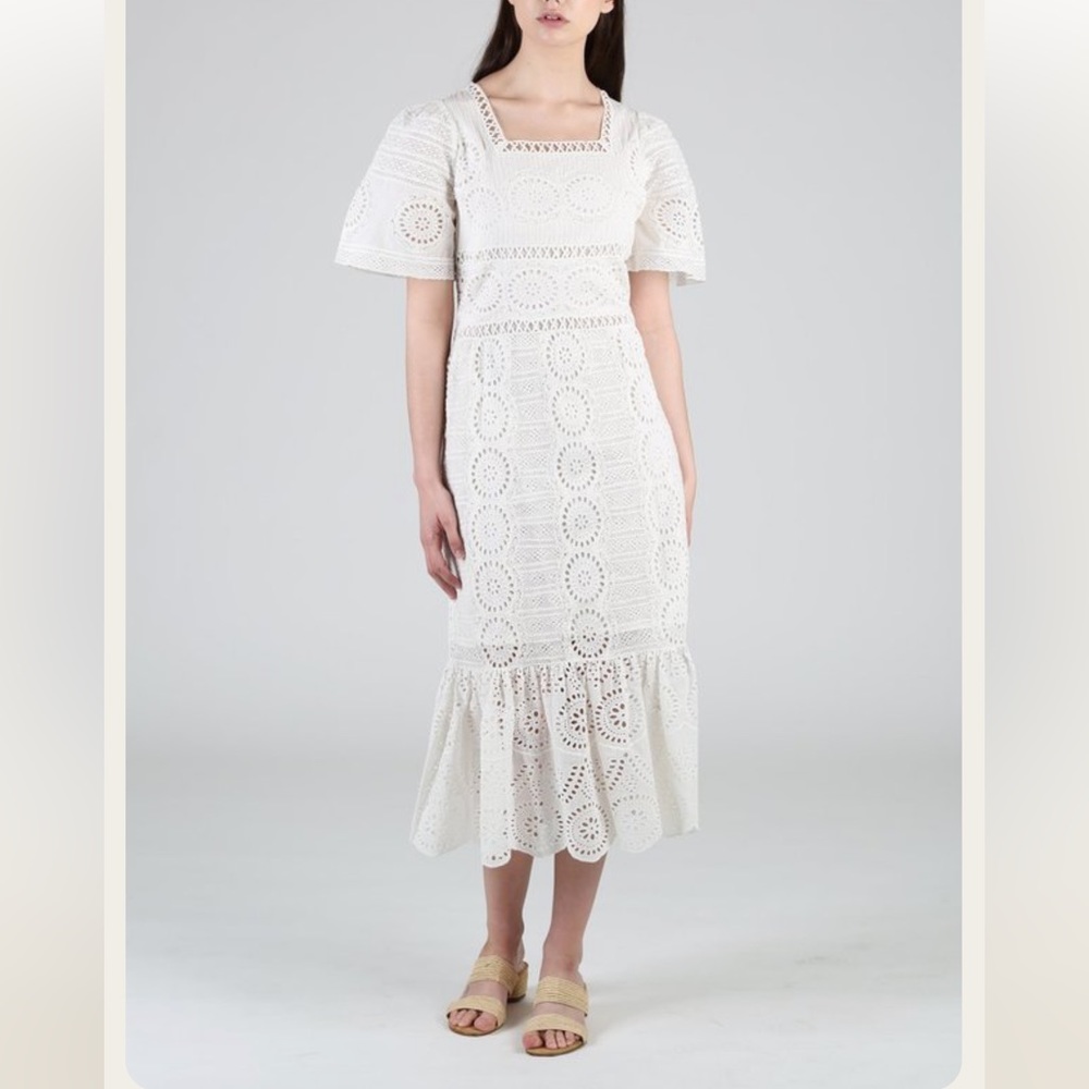 Sea New York White Eyelet Midi Dress